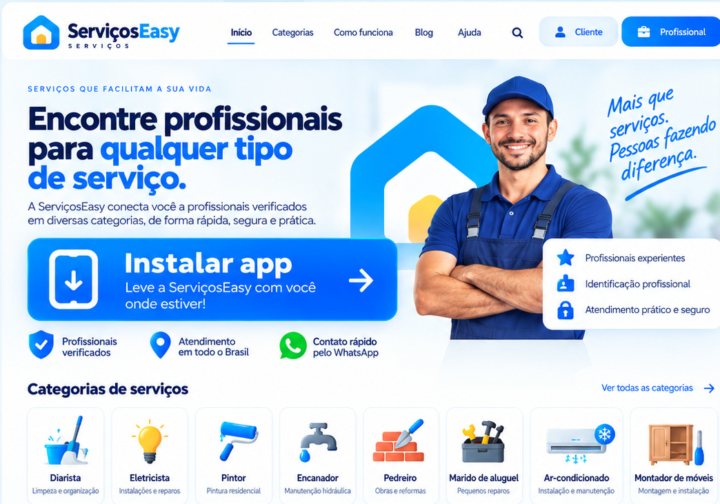 ServiçosEasy — encontre profissionais, instale o app e navegue pelas categorias